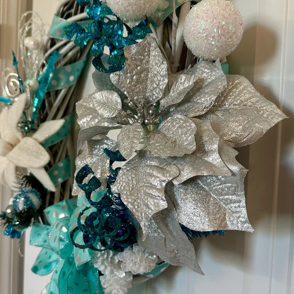 Festive Wreath with Silver and Blue Accents